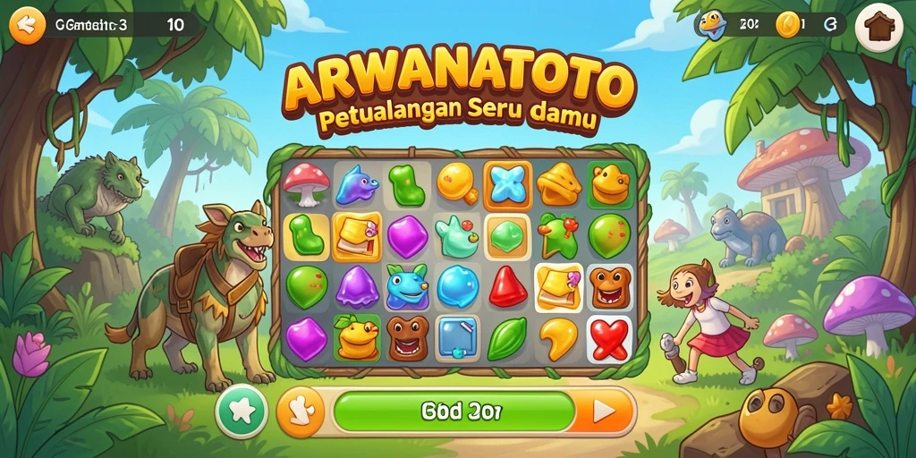 Tampilan gameplay seru dalam ARWANATOTO dengan elemen Match-3.