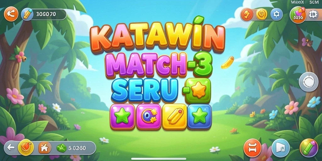 Tangkapan layar utama KATAWIN menampilkan gameplay Match-3 yang seru dan penuh warna.