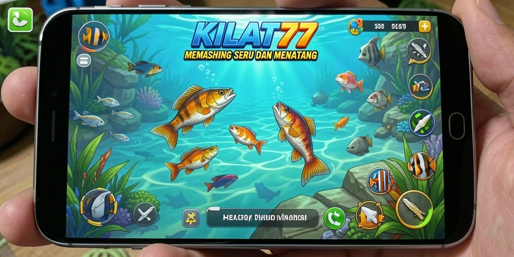 Tampilan gameplay KILAT77 yang menarik dengan aksi memancing di lautan.