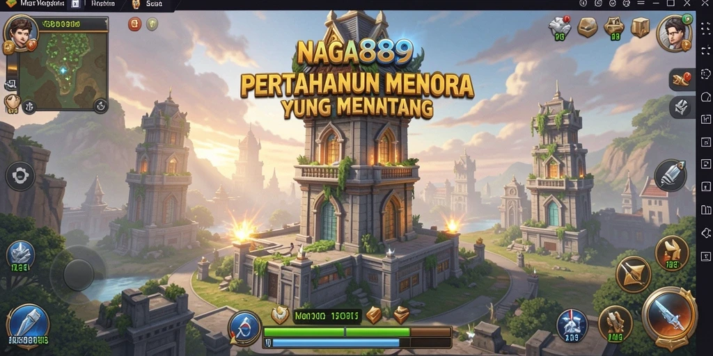 Screenshot gameplay NAGA889 menampilkan aksi pertahanan menara yang mendebarkan.