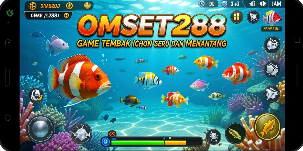 Screenshot gameplay OMSET288 menampilkan aksi menembak ikan yang seru.